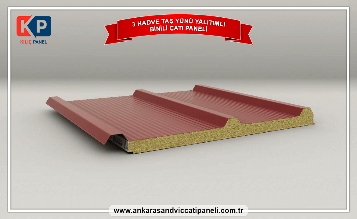 3 Hadve Taş Yünü Yalıtımlı Binili Çatı Paneli