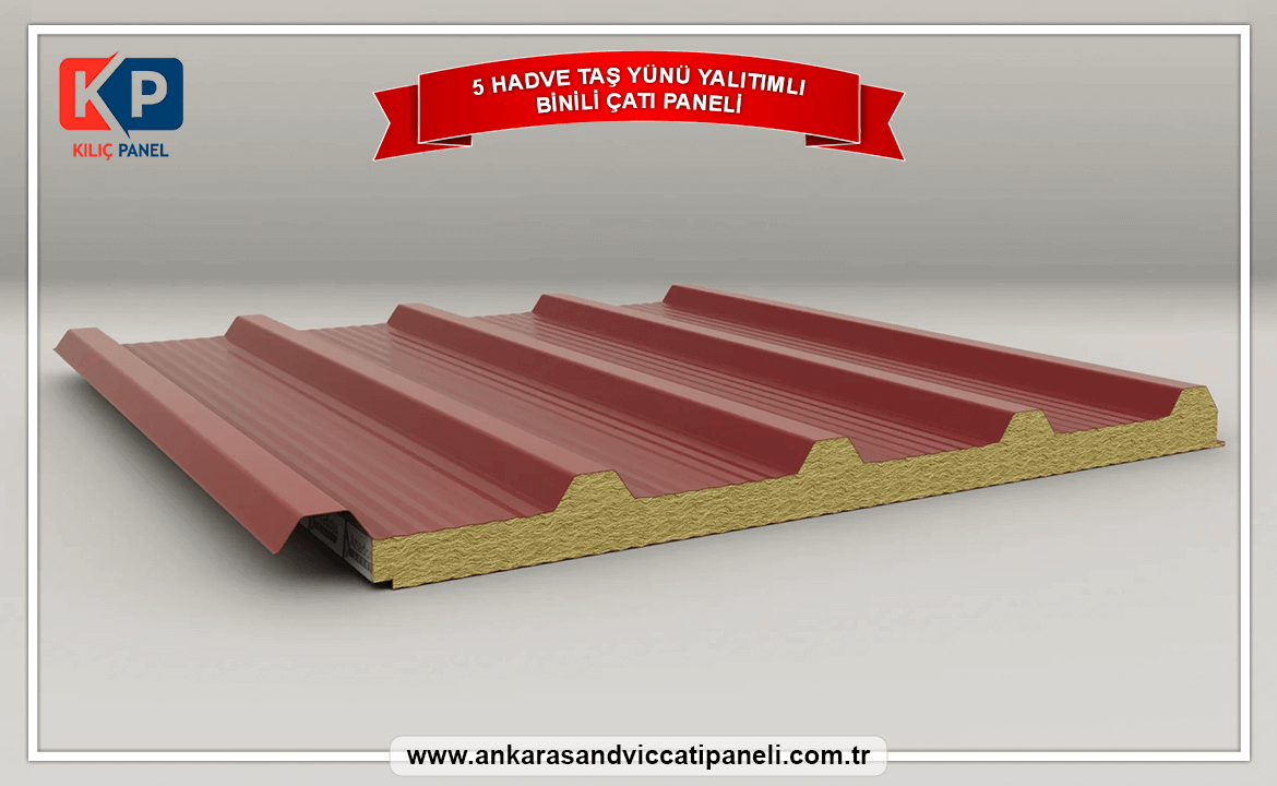 5 Hadve Taş Yünü Yalıtımlı Binili Çatı Paneli